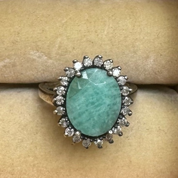 Adornia stamped sterling silver and emerald ring with natural diamonds - size 6 - Picture 3 of 11